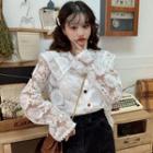 Double Collar Flared-cuff Lace Blouse