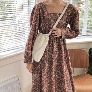 Floral Print Long-sleeve Mini A-line Dress / Midi A-line Dress