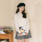 Long-sleeve Collared Knit Top Almond - One Size