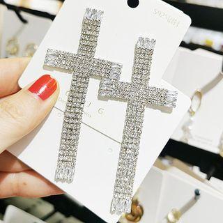 Rhinestone Cross Dangle Earring 1 Pair - Silver - One Size