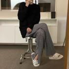 Long-sleeve Plain T-shirt / Houndstooth Wide Leg Pants
