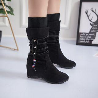 Hidden-wedge Lace-up Mid-calf Boots