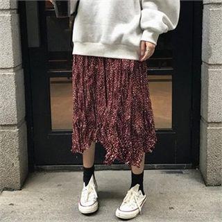 Crinkled Patterned Midi Skirt Wine Red - One Size