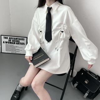 Mock Two-piece Collared Drawstring Sweatshirt