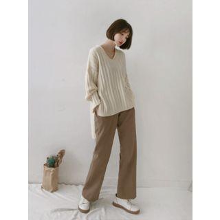 V-neck Ribbed Oversized Sweater