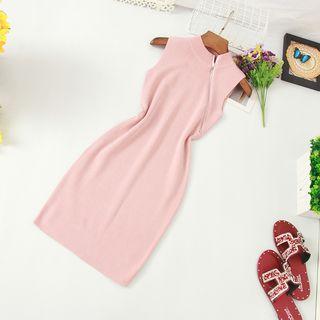 Zip Detail Sleeveless Sheath Knit Dress