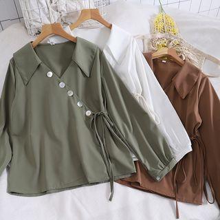 V-neck Collared Long-sleeve Blouse