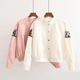 Stand Collar Cat Print Baseball Jacket