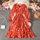 Puff-sleeve Heart Pattern A-line Dress