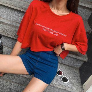 Lettering Linen Blend Crop T-shirt