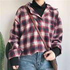 Plaid Mock Two Piece Long Sleeve Blouse