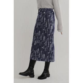 Band-waist Distressed A-line Denim Skirt Blue - One Size