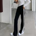 High-waist Contrast Trim Slit Straight-cut Pants