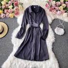Plain Slim-cut Long-sleeve Shirtdress