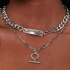 Geometric Pendant Layered Alloy Choker Necklace Nl274 - Silver - One Size
