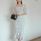 Short-sleeve Dotted Midi Mermaid Dress