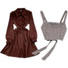 Long Sleeve Shirtdress With Houndstooth Camisole