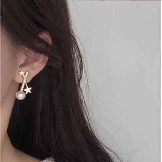 Faux Pearl Star Stud Earring 1 Pair - Gold - One Size