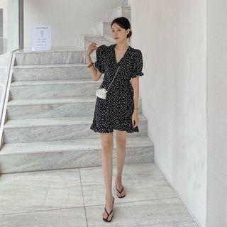 Frill-trim Dotted Wrap Minidress