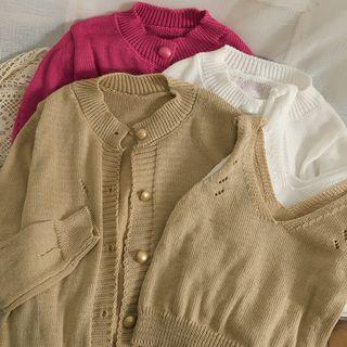 Set: Distressed Crop Tank Top + Crew-neck Light Cardigan