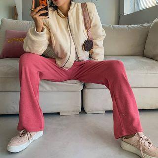 Coral-fleece Cropped Flight Jacket
