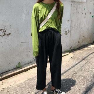 Long-sleeve Plain T-shirt / Wide-leg Pants