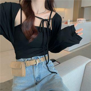 Plain Tank Top With Cardigan