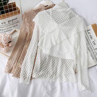 Embossed Ruffled Lace Blouse With Camisole