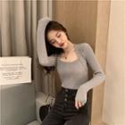 Square-neck Plain Ribbed Cropped Top