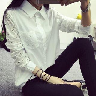 Perforated Panel Long-sleeve Blouse