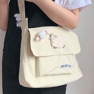 Sheep Applique Canvas Flap Crossbody Bag