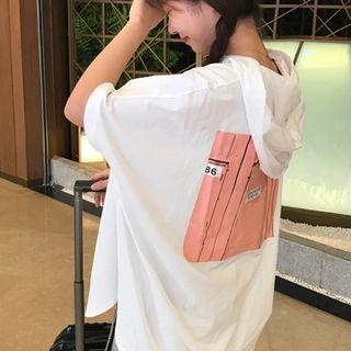 Hooded Elbow-sleeve Print T-shirt