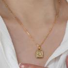 Butterfly Square Pendant Alloy Necklace Gold - One Size