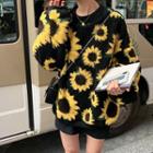 Flower Print Sweater Sunflower - Black & Yellow - One Size