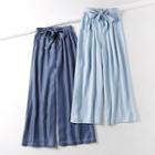 Pinstriped Tie-waist Wide-leg Jeans