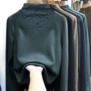 Lace Panel Mock Neck T-shirt