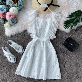 Eyelet Lace Tank Dress With Sash
