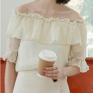 Off-shoulder Chiffon Top Almond - One Size