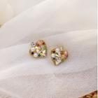 Heart Rhinestone Earring 1 Pair - Khaki - One Size