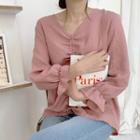 V-neck Drawcord Blouse Light Pink - One Size