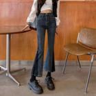 Mid Rise Washed Patched Crop Bootcut Jeans