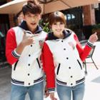 Couple Matching Applique Hooded Striped Zip Jacket