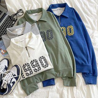 Long-sleeve Lettering Half Zip Sweatshirt
