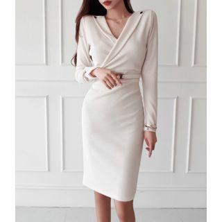 Wrap-front Buckled Sheath Dress