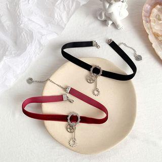 Alloy Gear Pendant Corduroy Choker