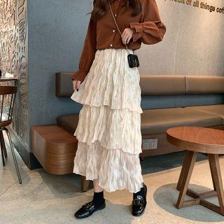 Layered Maxi A-line Crinkle Skirt