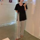 Slited V-neck Loose T-shirt / Wide Pants