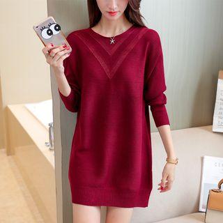 Long-sleeve V Pattern Long Sweater