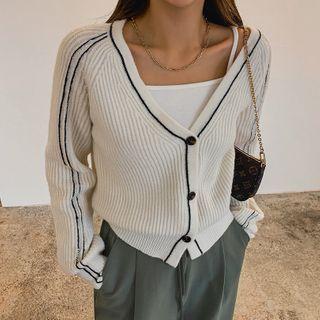 Raglan-sleeve Contrast-trim Cardigan