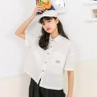 Short-sleeve Letter Tag Shirt White - L